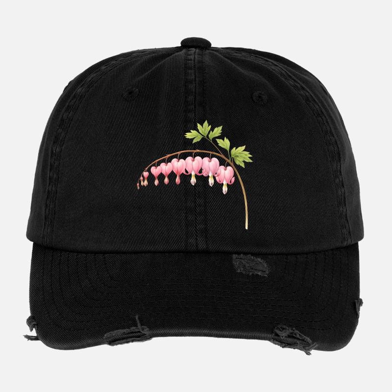 Bleeding Heart Pink Spring Flower Flexfit Vintage Destroyed Cap