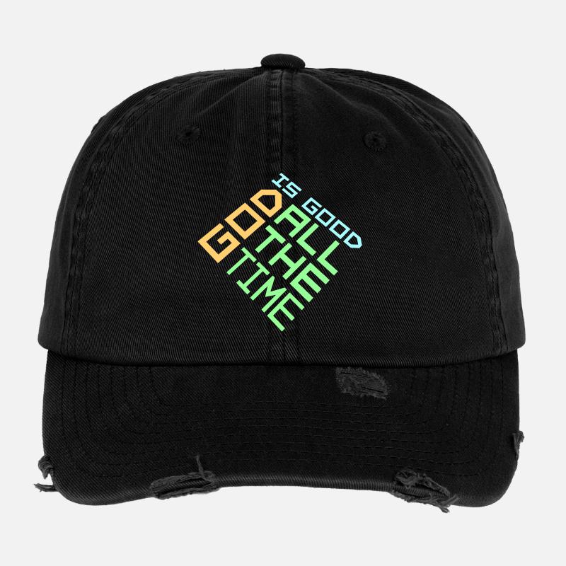 Dieu est bon tout le temps, la foi chrétienne, dicton chrétien Casquette vintage effet usé Flexfit