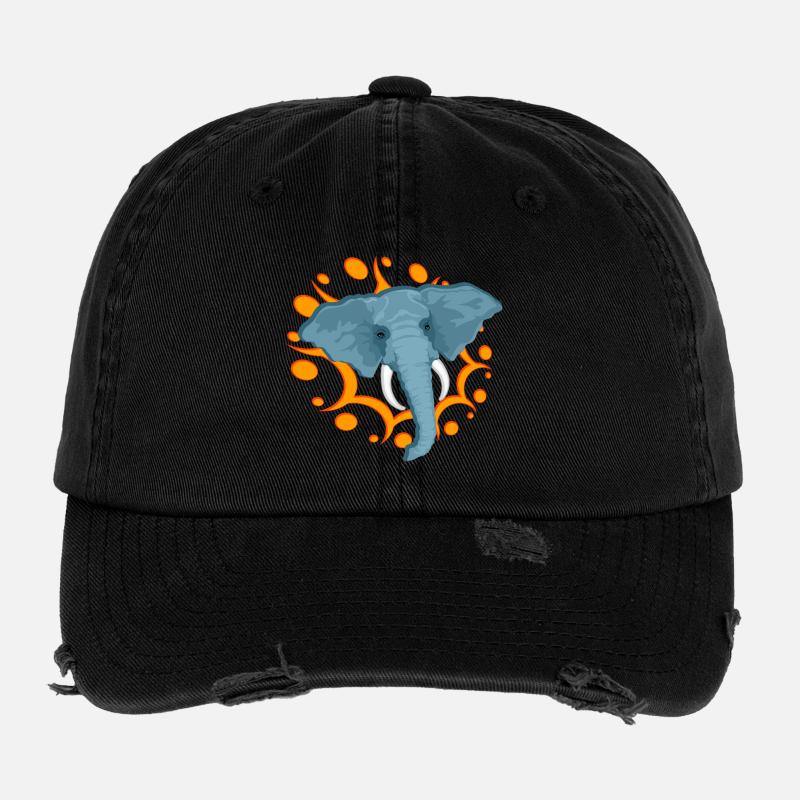 Blauer Elefant mit orangefarbenem Speichel Flexfit Vintage Destroyed Cap