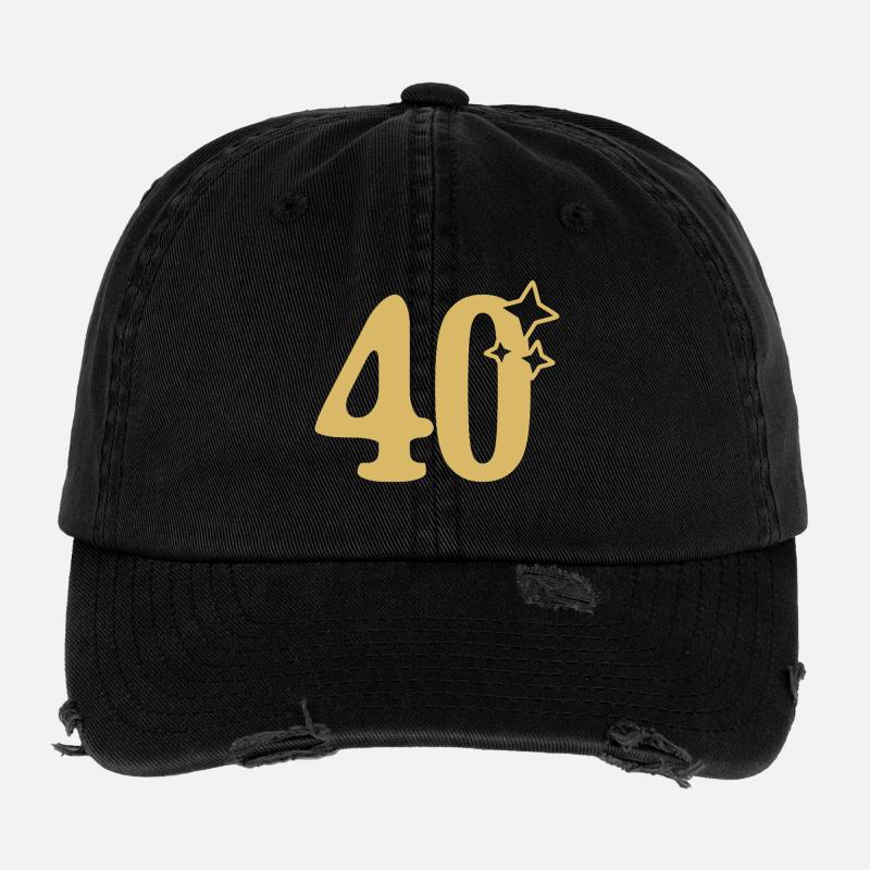 40th Birthday 40th Anniversary Gold Star Flexfit Vintage Destroyed Cap