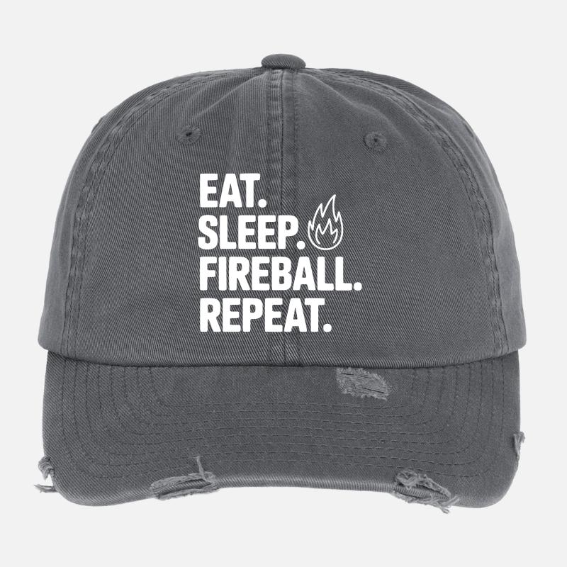 Eat. Sleep. Fireball. Repeat. Flexfit Vintage Destroyed Cap