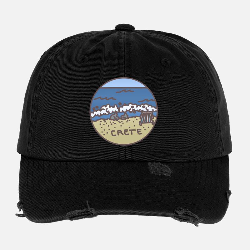 Crete - Greece Illustration Flexfit Vintage Destroyed Cap