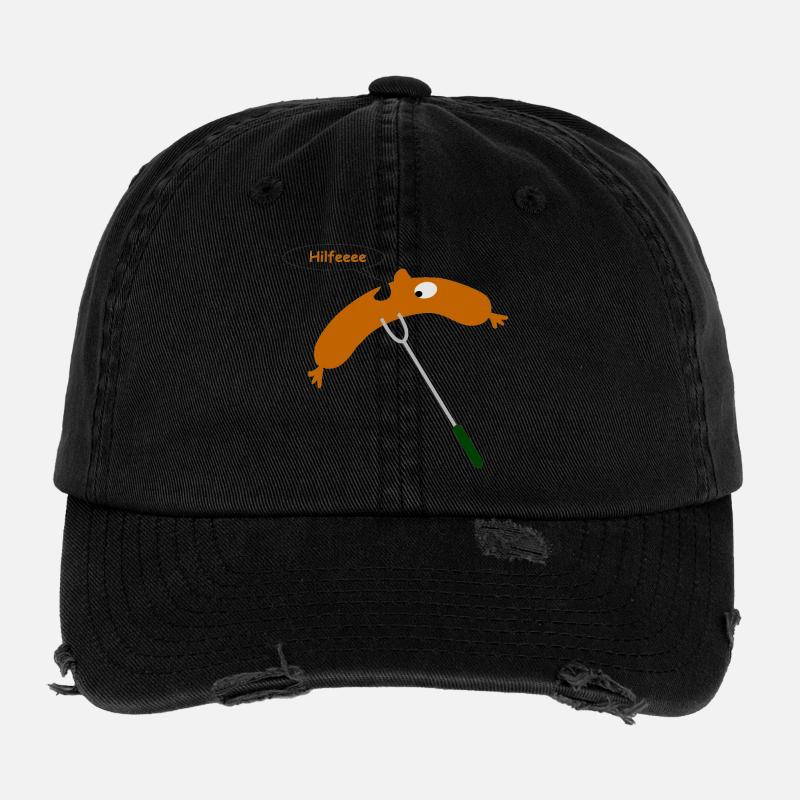 bratwurst grillen hilfe - Flexfit Vintage Destroyed Cap - Schwarz