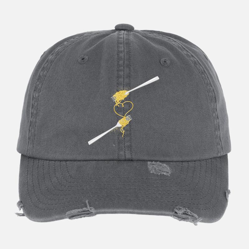 Spaghetti heart with two forks for lovers Flexfit Vintage Destroyed Cap
