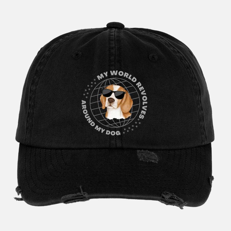 My World Revolves Around My Dog - Beagle Lovers Flexfit Vintage Destroyed Cap