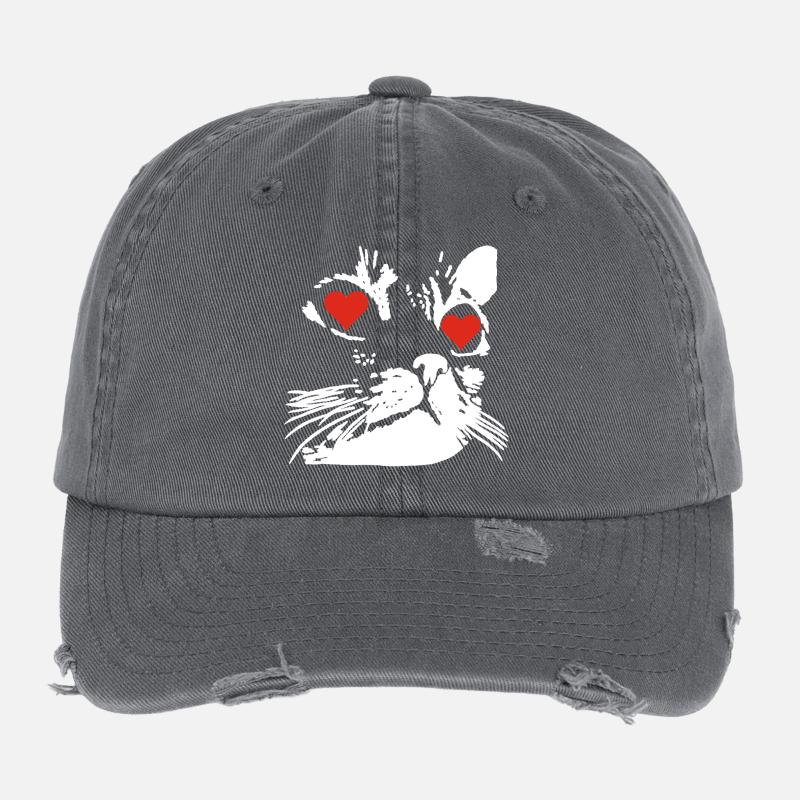 A white cat love Flexfit Vintage Destroyed Cap