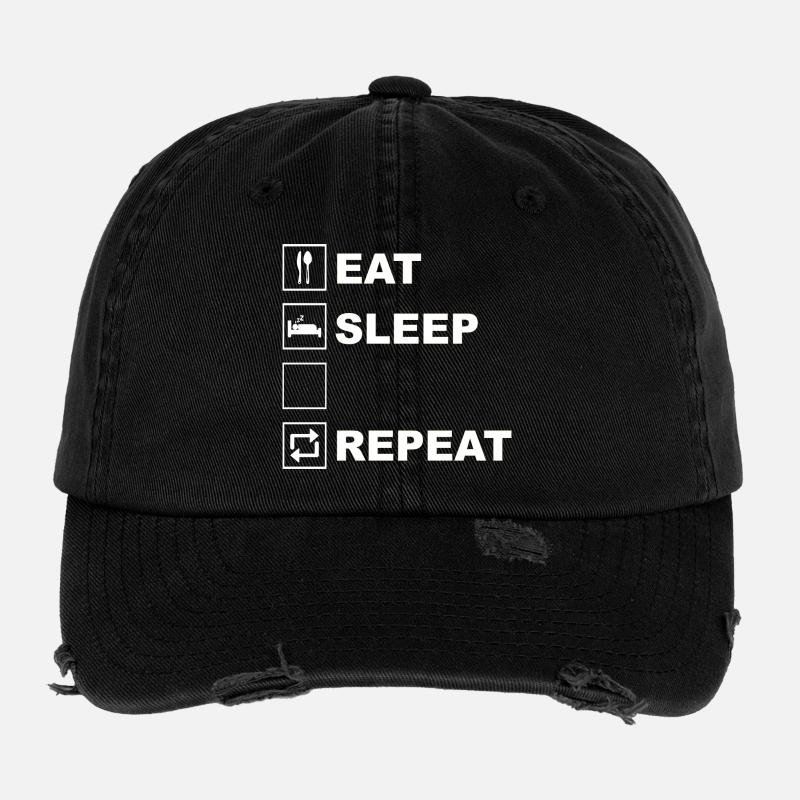 Eat Sleep Repeat Icon Layout - Flexfit Vintage Destroyed Cap - black