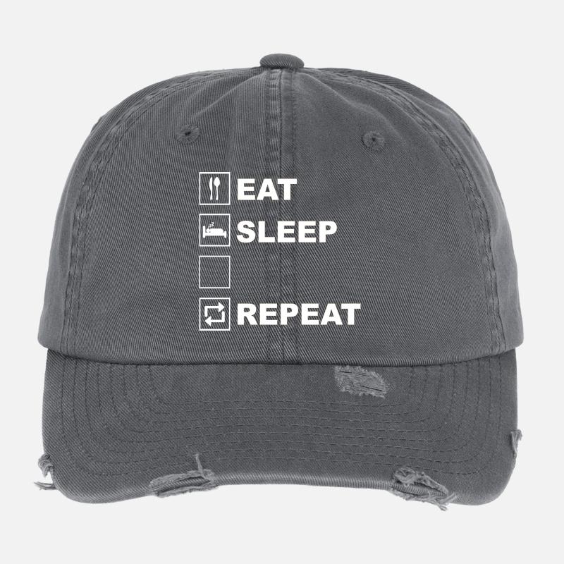 Eat Sleep Repeat Icon Layout Flexfit Vintage Destroyed Cap