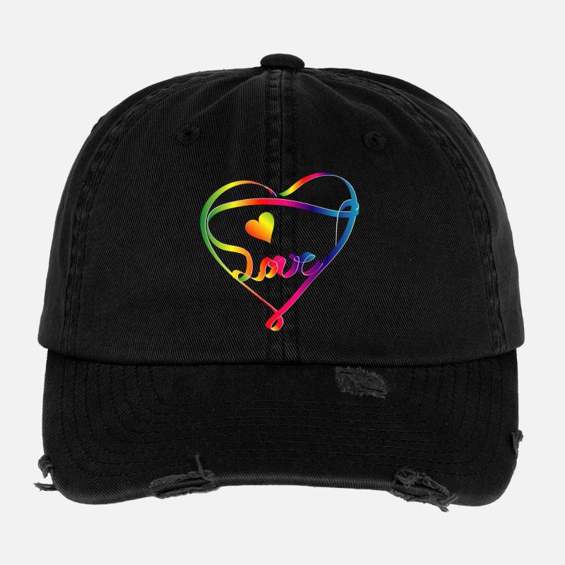 Ruban coloré en forme de cœur et couleurs arc-en-ciel Casquette vintage effet usé Flexfit