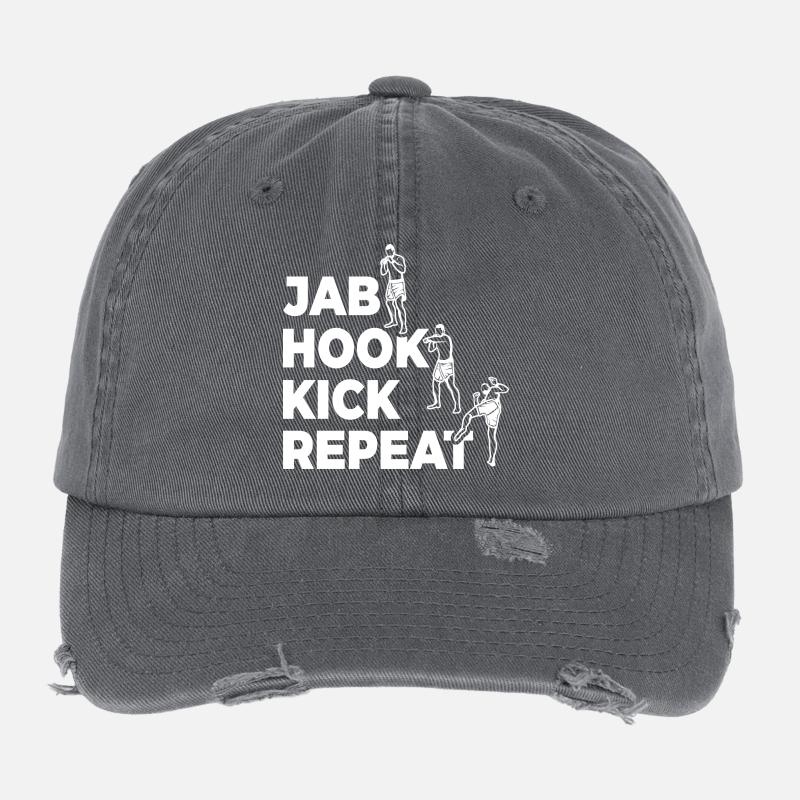 Jab Hook Kick Repeat Flexfit Vintage Destroyed Cap