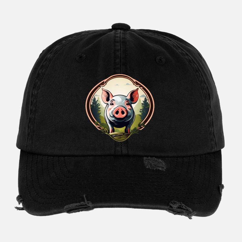 Cochon chanceux Casquette vintage effet usé Flexfit
