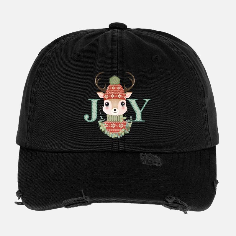 niedlicher Hirsch mit Pullover und Bommelmütze Joy Flexfit Vintage Destroyed Cap