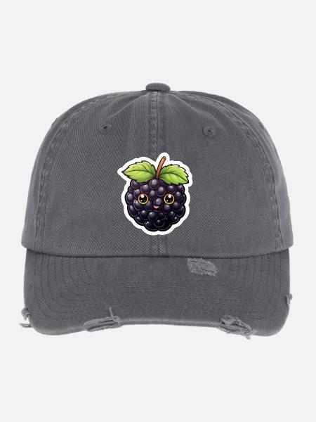 Süße Brombeere Illustration – Kawaii Stil - Flexfit Vintage Destroyed Cap - Dunkelgrau - Vorne