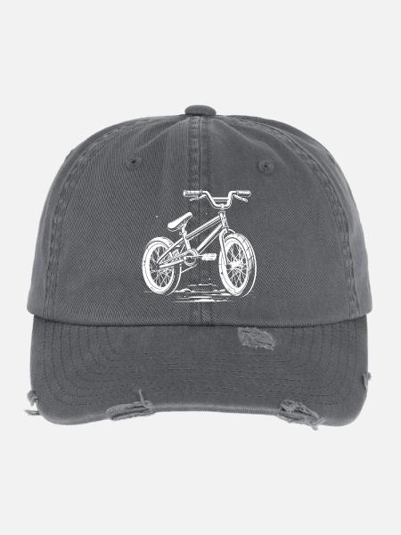 Dessin de vélo BMX - Casquette vintage effet usé Flexfit - charbon - Devant