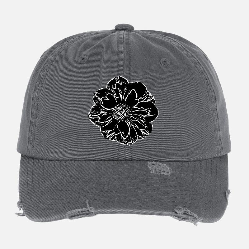 Blume schwarz Blumen schwarz Blüte Flexfit Vintage Destroyed Cap