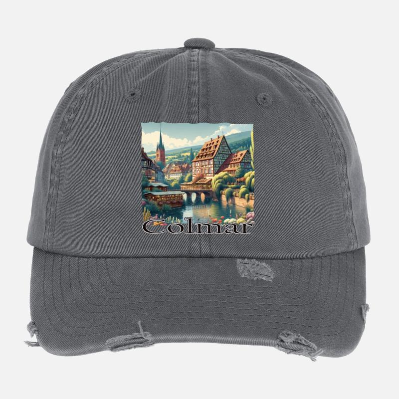 Colmar Old Town Charm & Colonial Style Architecture Flexfit Vintage Destroyed Cap