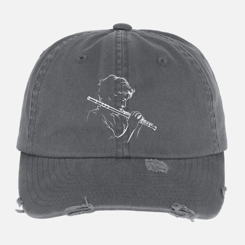 Flute Boy Line Art Flexfit Vintage Destroyed Cap