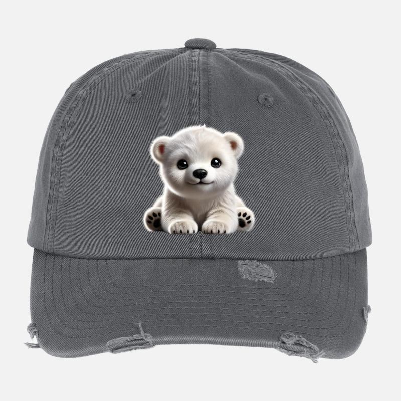 Cute polar bear cub design Flexfit Vintage Destroyed Cap