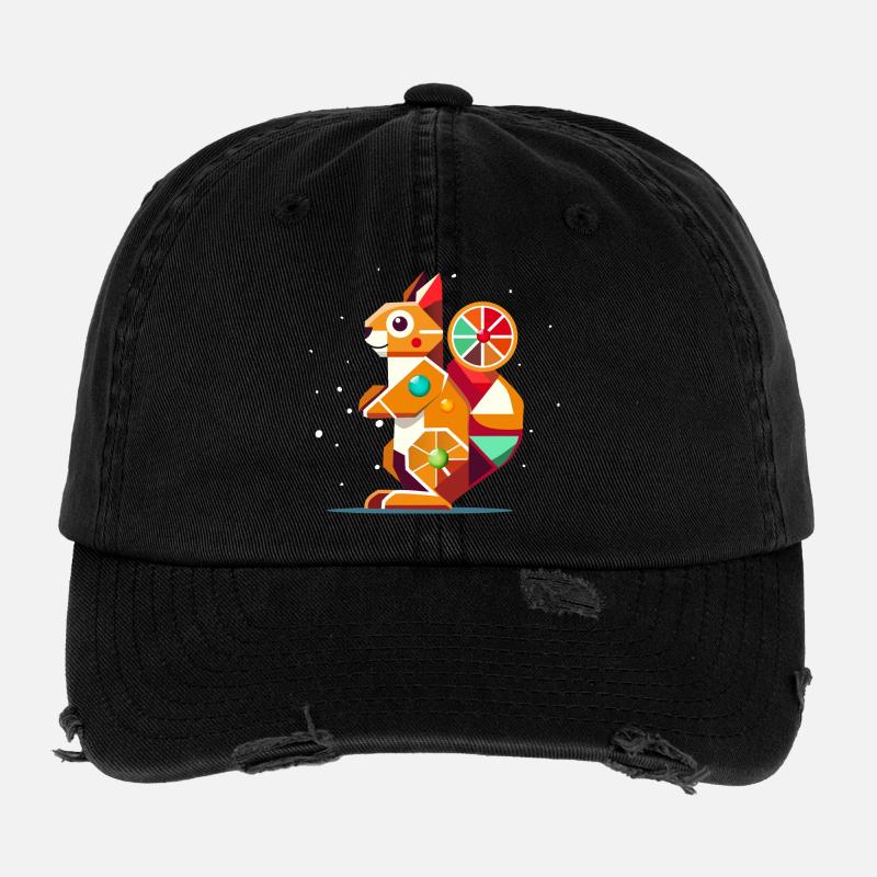 Geometric Squirrel Colorful Eye-Catcher Flexfit Vintage Destroyed Cap