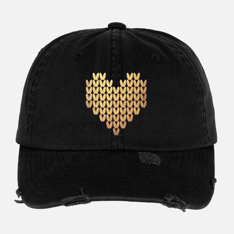 Heart Knitting Pattern Gold Exclusive Love Winter Flexfit Vintage Destroyed Cap