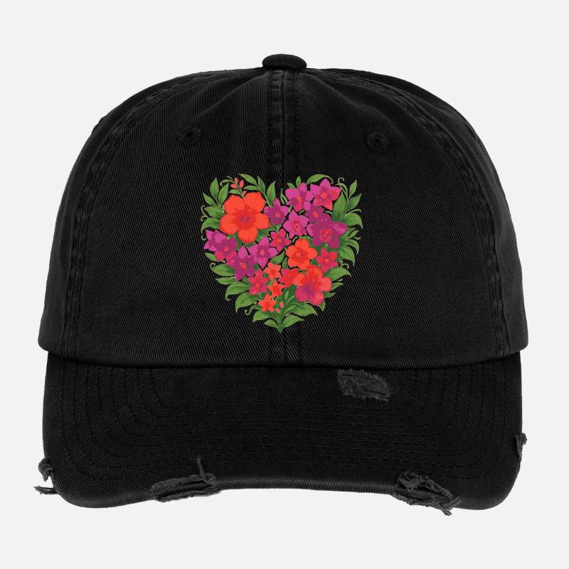 Herz aus farbenfrohen Blumen  Flexfit Vintage Destroyed Cap