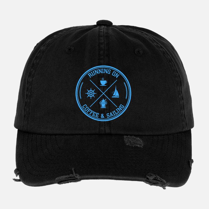 Coffee and Sailing Nautical Quote Flexfit Vintage Destroyed Cap