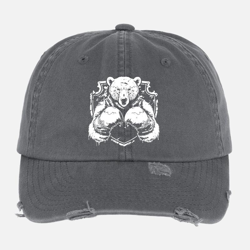 Strong bear logo with fighting pose boxer Flexfit Vintage Destroyed Cap