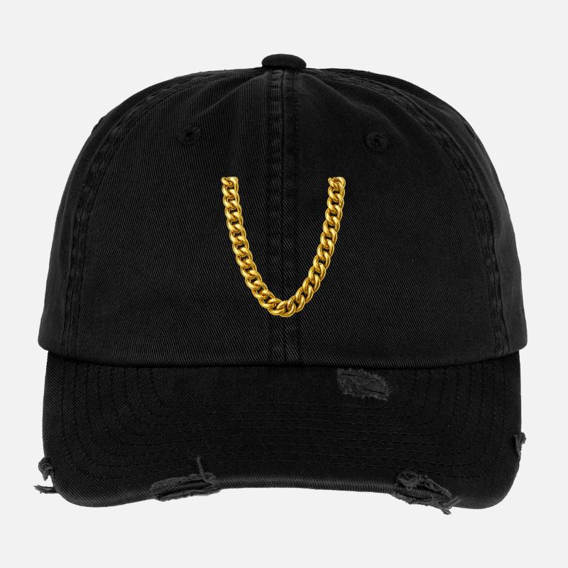 Gold Curb Chain Necklace Flexfit Vintage Destroyed Cap