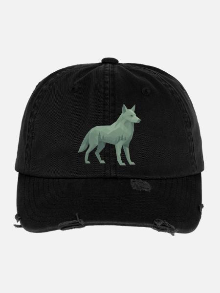 Geometrischer Wolf - Flexfit Vintage Destroyed Cap - Schwarz - Vorne