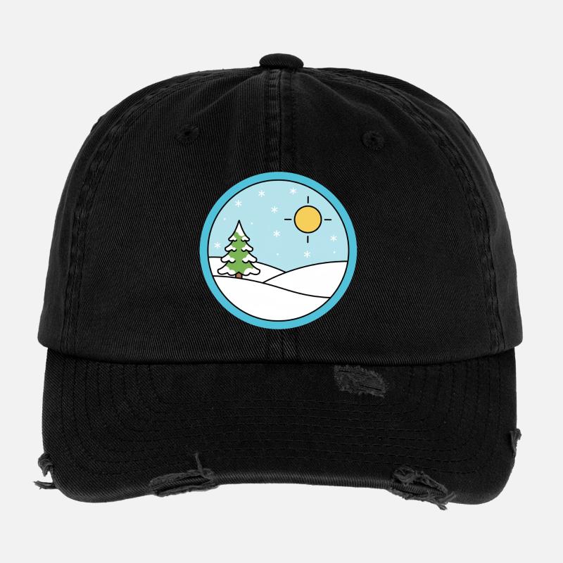 Winterlandschaft mit Schnee und Sonne Flexfit Vintage Destroyed Cap