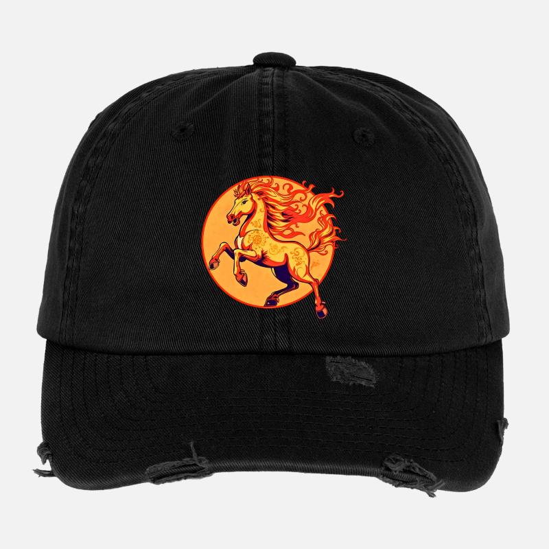 Fire Horse Chinese Zodiac Flexfit Vintage Destroyed Cap