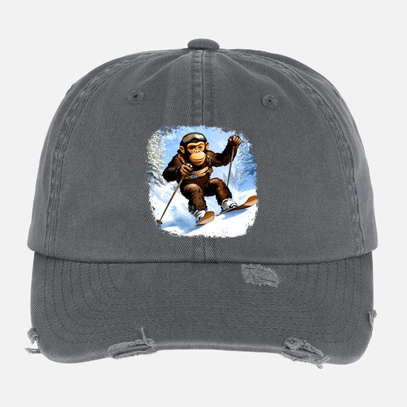 Affen Ski / Skifahrer Affe Flexfit Vintage Destroyed Cap