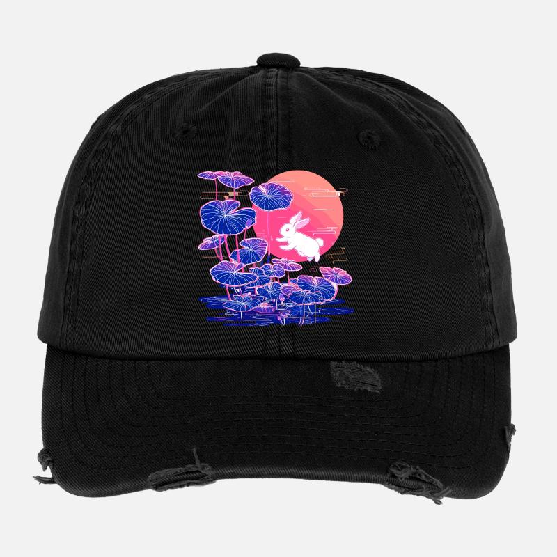 Neonhasen-Lotuswald im Abendlicht Flexfit Vintage Destroyed Cap