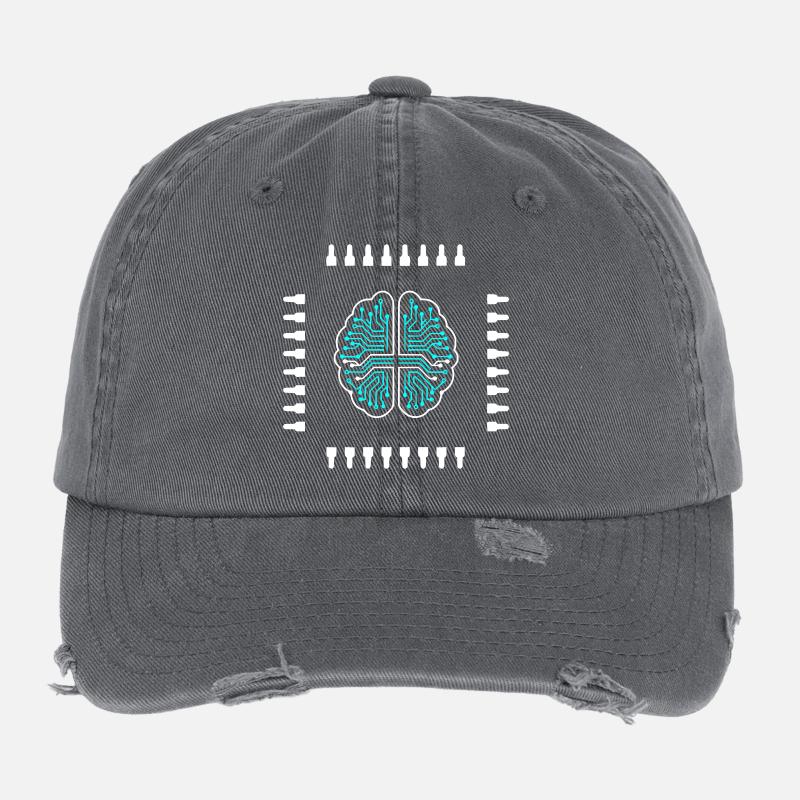 Vecteur technologique de processeur de puce cérébrale IA Casquette vintage effet usé Flexfit