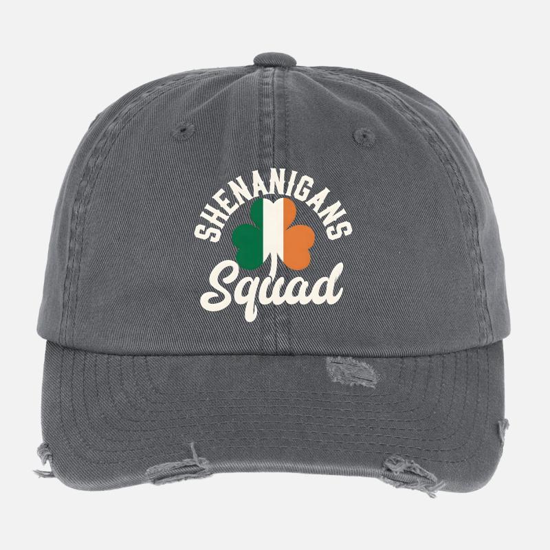 Irish Shenanigans Squad Shamrock Design Flexfit Vintage Destroyed Cap