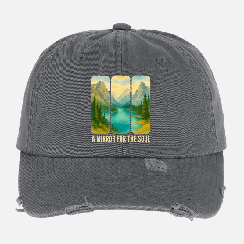 Berglandschafts-Triptychon mit See Flexfit Vintage Destroyed Cap