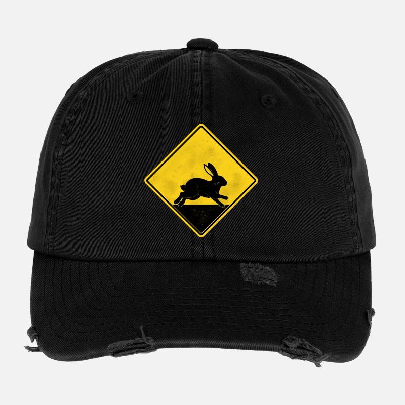 Lapin panneau de signalisation jaune Casquette vintage effet usé Flexfit