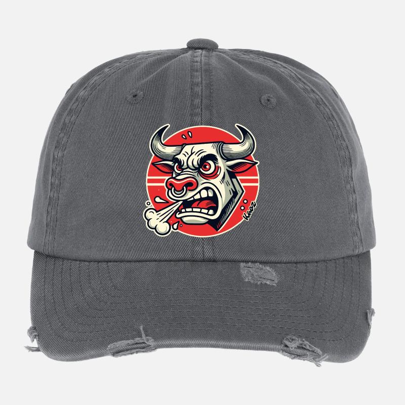 Wütender Bulle Retro-Logo Flexfit Vintage Destroyed Cap