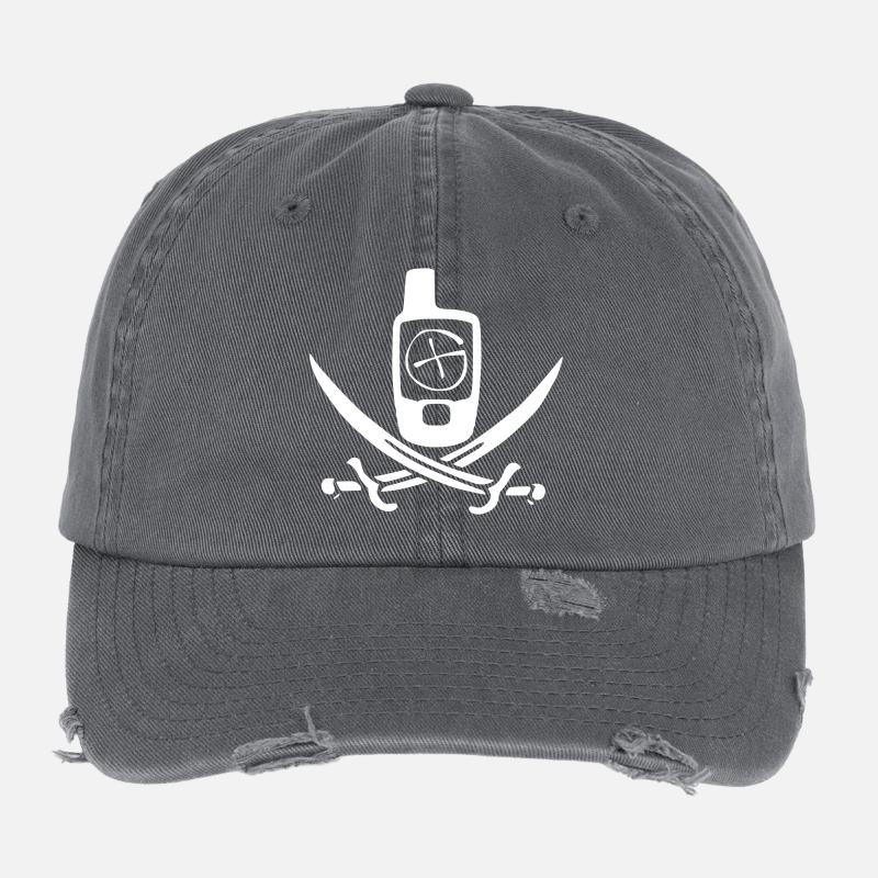 Geocaching Pirate Flag White Flexfit Vintage Destroyed Cap