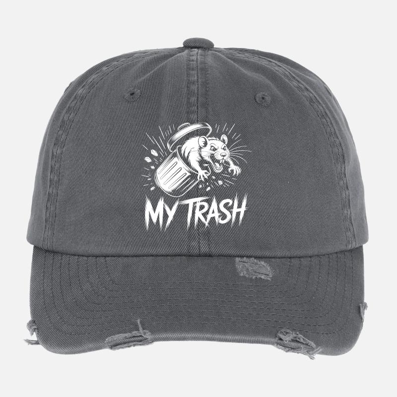 Aggressive rat in the trash can – My Trash Flexfit Vintage Destroyed Cap