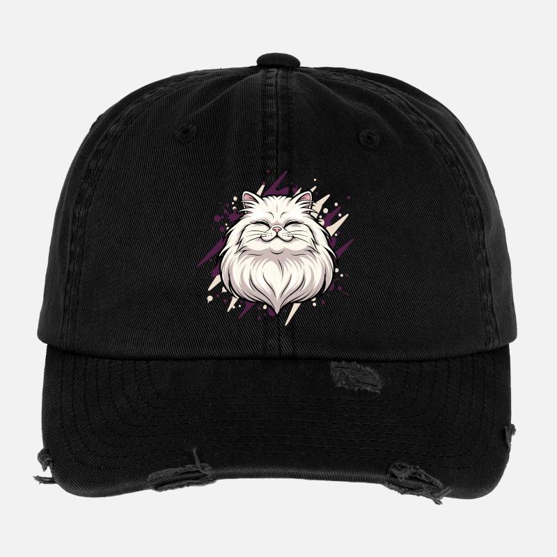 Fröhlicher Katzenkopf mit Farbklecks Flexfit Vintage Destroyed Cap