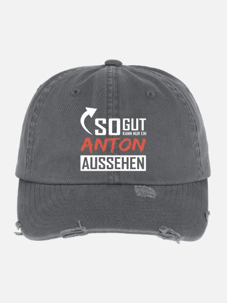 So gut kann nur ein Anton aussehen - Flexfit Vintage Destroyed Cap - Dunkelgrau - Vorne