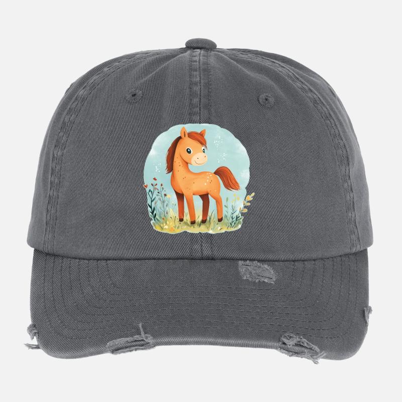 Horse on meadow Flexfit Vintage Destroyed Cap