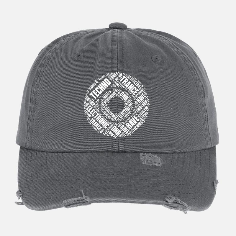 Techno Music Word Circle Flexfit Vintage Destroyed Cap