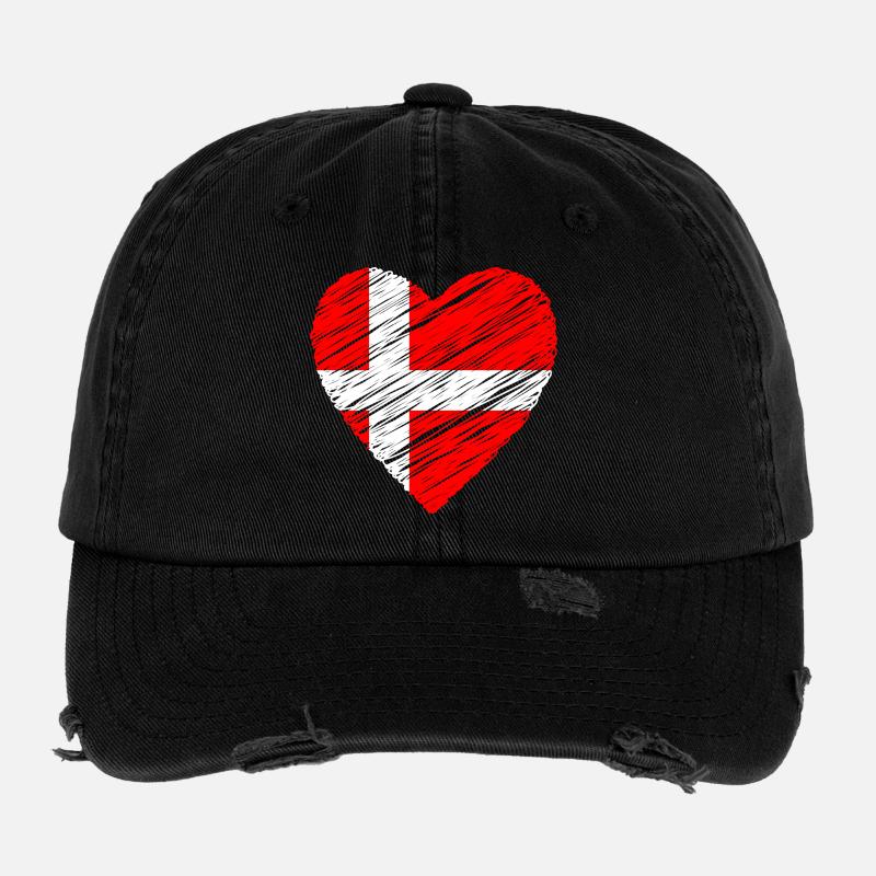 Danish Heart — Denmark Flag Brush Flexfit Vintage Destroyed Cap
