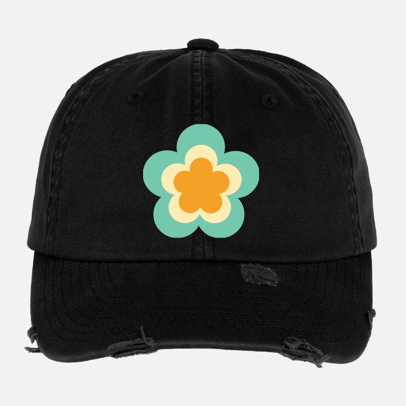 70s Flower Pattern Hippie Gift Flexfit Vintage Destroyed Cap