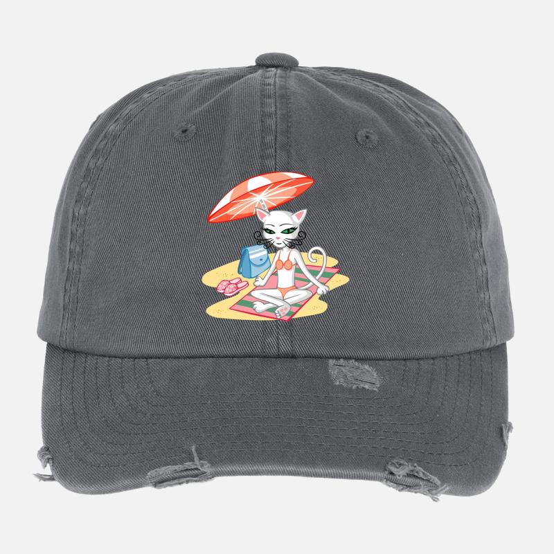 Cat on the beach Flexfit Vintage Destroyed Cap