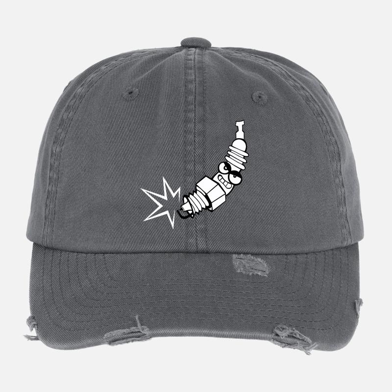 Spark plug comic with face Flexfit Vintage Destroyed Cap