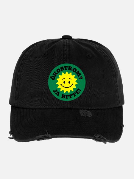 green power yes please, nuclear power no thanks, - Flexfit Vintage Destroyed Cap - black - Front