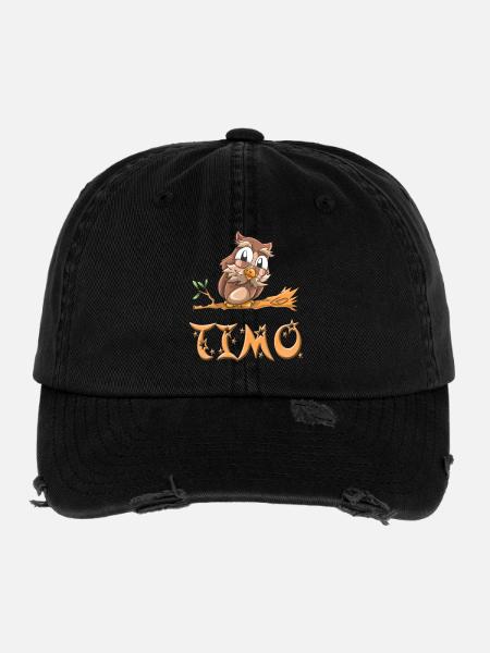 Hibou Timo - Casquette vintage effet usé Flexfit - noir - Devant